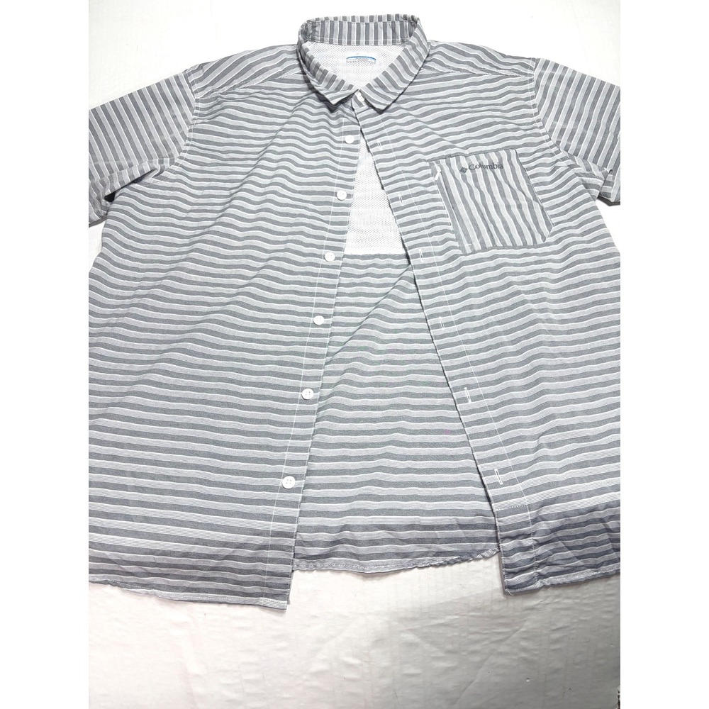 Columbia Mens XL Grey Striped Short Sleeve Ventilated PFG Fishing ShirOmni-Shade